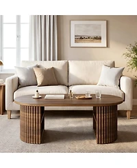 gaomon 39" Oval Fluted Coffee Table, Farmhouse Wood Coffee Table Mid Century Modern Center Table Boho Living Room Tables for Living Room, Home Office