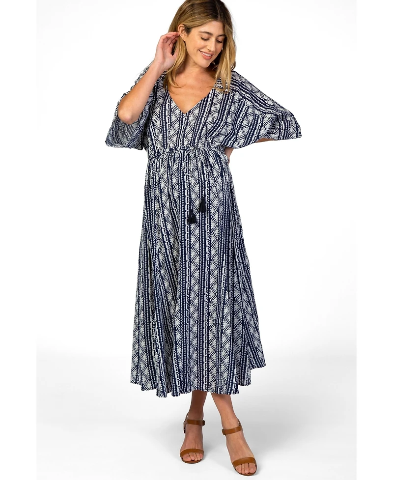Pinkblush Women's Navy Printed V-Neck Midi Dress