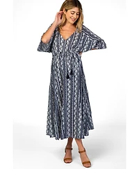 Pinkblush Women's Navy Printed V-Neck Midi Dress