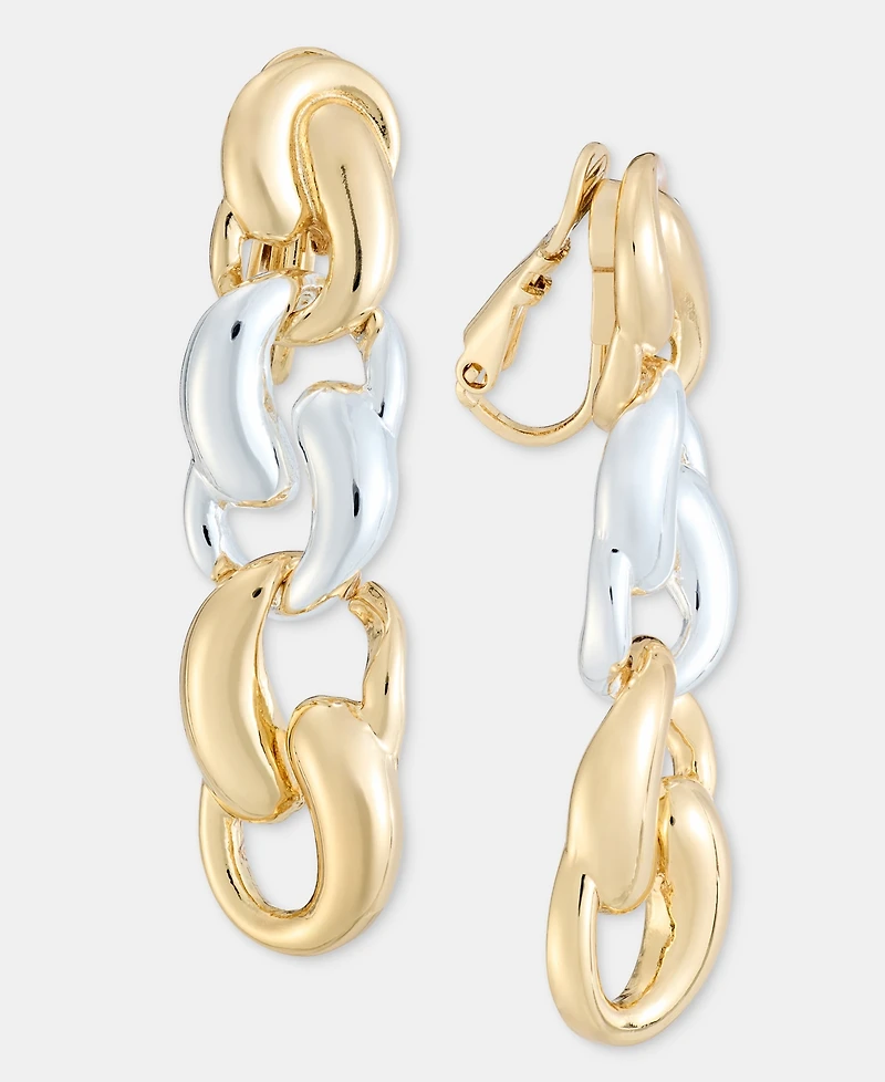 Anne Klein Twisted Puffy Link Clip-On Linear Drop Earrings
