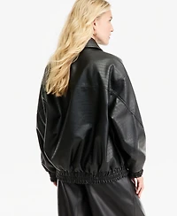 Bar Iii Women's Croc-Embossed Faux-Leather Oversized Bomber Jacket, Macy's Exclusive