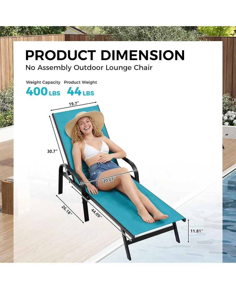 homfan Set of 4 Sky Blue Outdoor Lounge Chairs, Adjustable Patio Recliner with 5-Position Backrest and Textilene Fabric