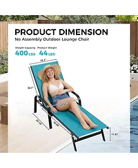 homfan Set of 4 Sky Blue Outdoor Lounge Chairs, Adjustable Patio Recliner with 5-Position Backrest and Textilene Fabric