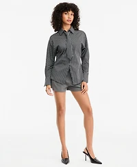 Bar Iii Women's Striped Tie-Neck Long-Sleeve Shirt, Macy's Exclusive