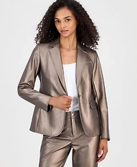 Anne Klein Womens Notch Collar Single Button Jacket Mid Rise Bootcut Ankle Pants