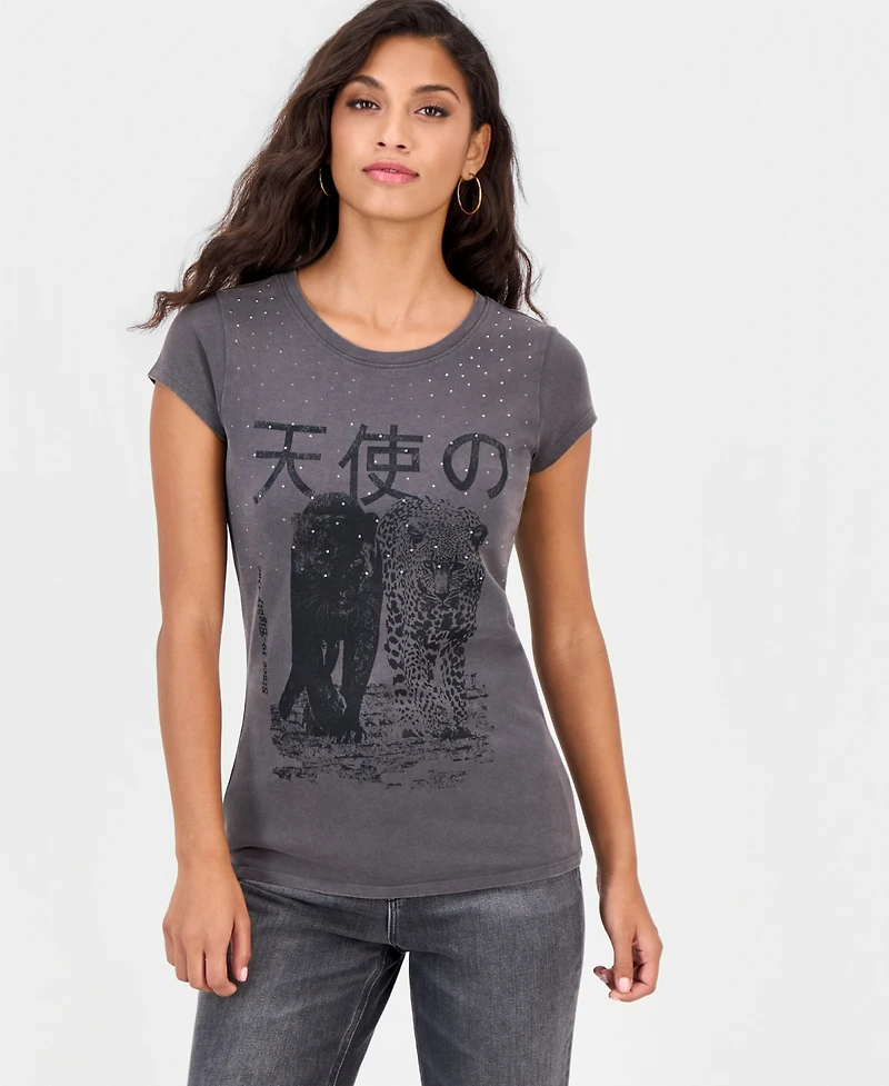 Guess Women's Graphic Boxy Raw-Edge T-Shirt
