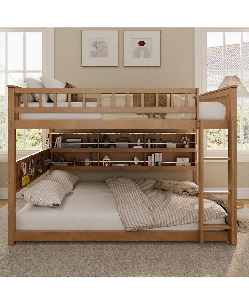 Streamdale Furniture Full over Full Bunk Bed with Shelving, Led Lights, and Pegboard