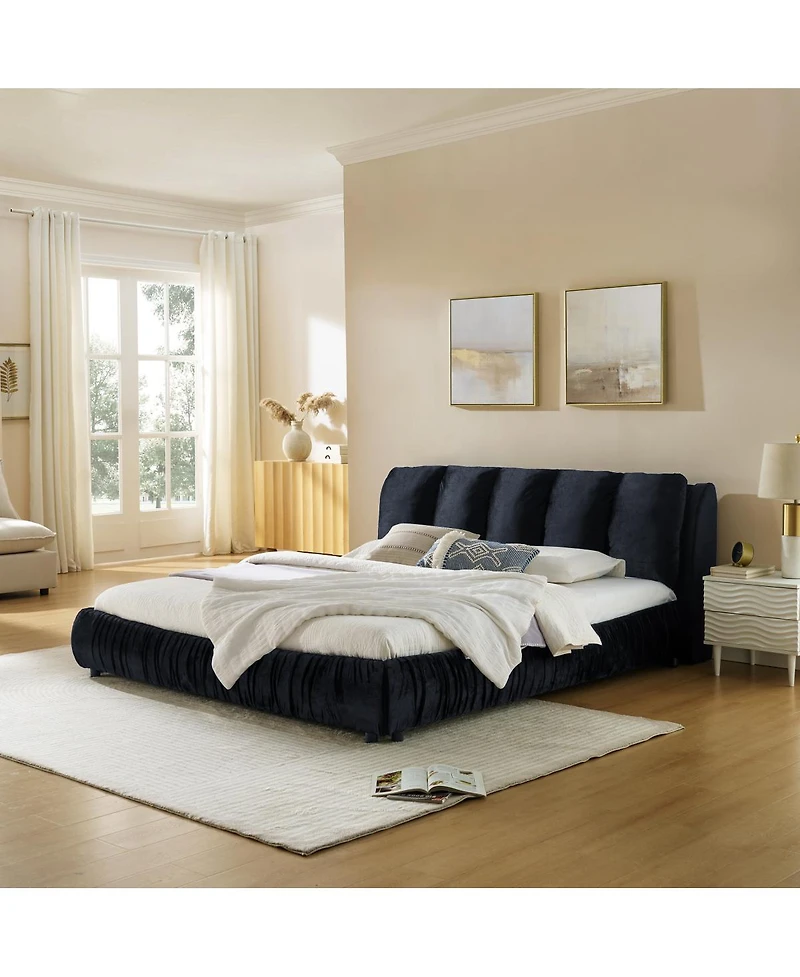 Streamdale Furniture King Size Upholstered Bed Frame with Segmented Sponge Headboard