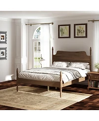 Streamdale Furniture Queen Size Spindle Platform Bed Frame with Curved Tall Headboard