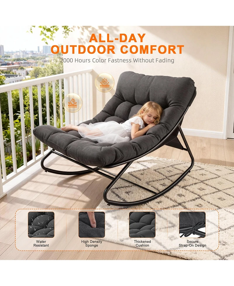 Sugift Oversized Padded Rocking Lounge Chair with Tufted Cushion, 500 lb Capacity, Indoor Outdoor Use