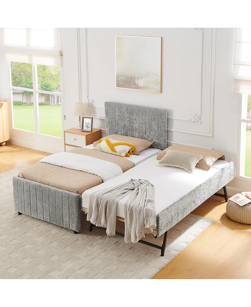 Streamdale Furniture Upholstered Pull-out Trundle Bed with High Padded Back