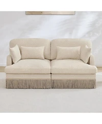Maison Boucle Deep Seat Loveseat Couch, Leopard Print Chenille, Ergonomic Back Support, Tassel Edge, With Pillows