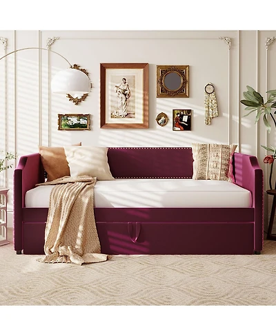 Streamdale Furniture Twin Size Velvet Upholstered Daybed with Pop Up Trundle