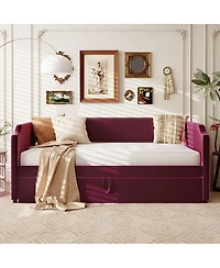 Streamdale Furniture Twin Size Velvet Upholstered Daybed with Pop Up Trundle