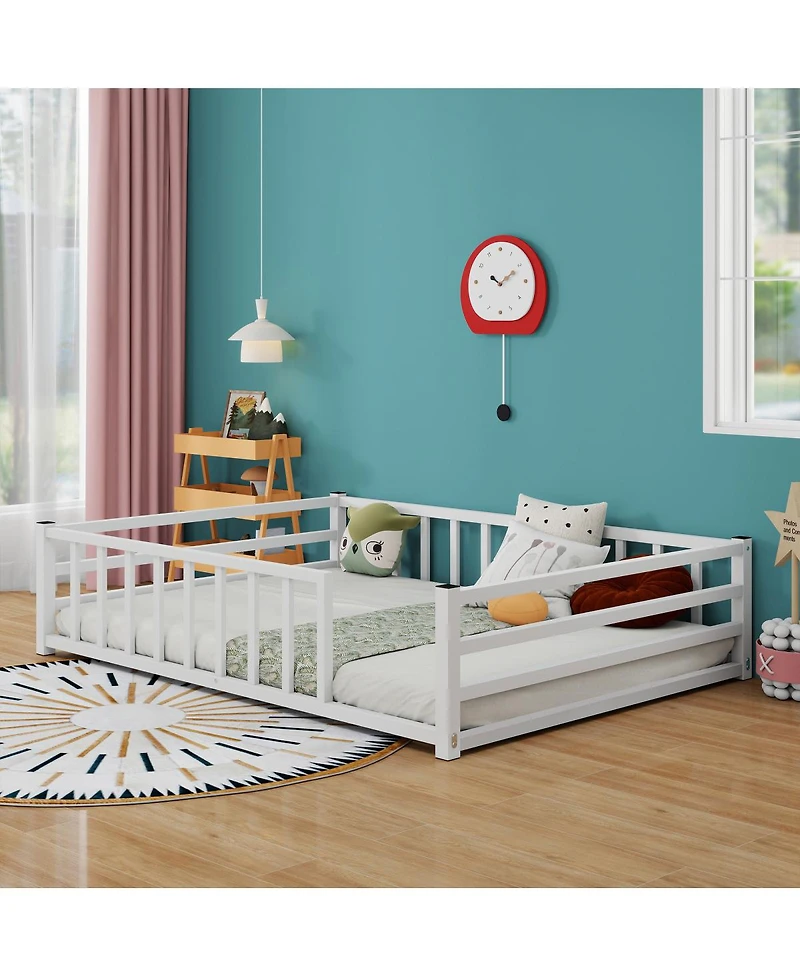 Streamdale Furniture Metal Floor Bed with Guardrails, No Box Spring Needed