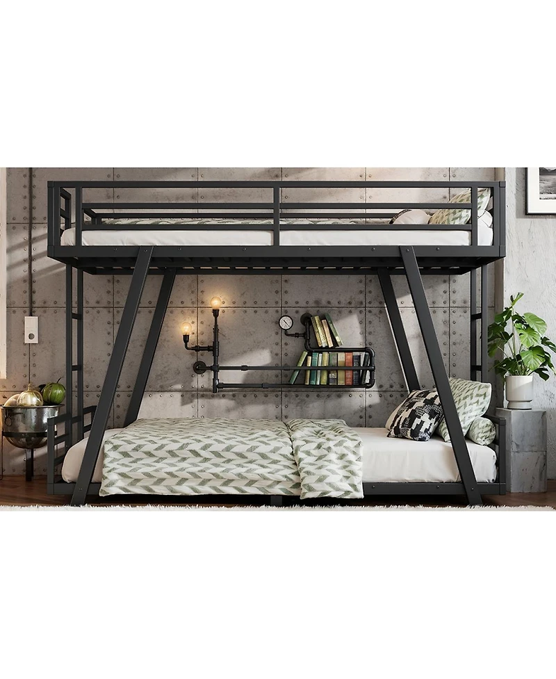 Streamdale Furniture Twin Xl over Twin Xl Metal Bunk Bed with Side Ladders