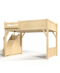 Streamdale Furniture Queen Size Solid Wood Loft Bed with Wardrobe, Storage, and Stairs
