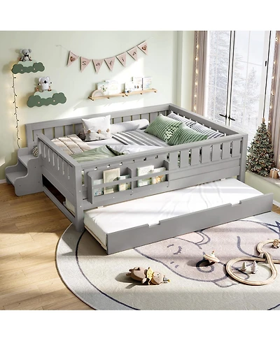 Streamdale Furniture Loft Bed with Bookshelves, Staircase, Safety Rails, and Trundle
