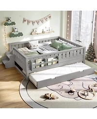 Streamdale Furniture Loft Bed with Bookshelves, Staircase, Safety Rails, and Trundle