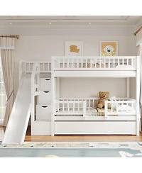 Streamdale Furniture Bunk Bed with Storage Staircase, Slide and Trundle