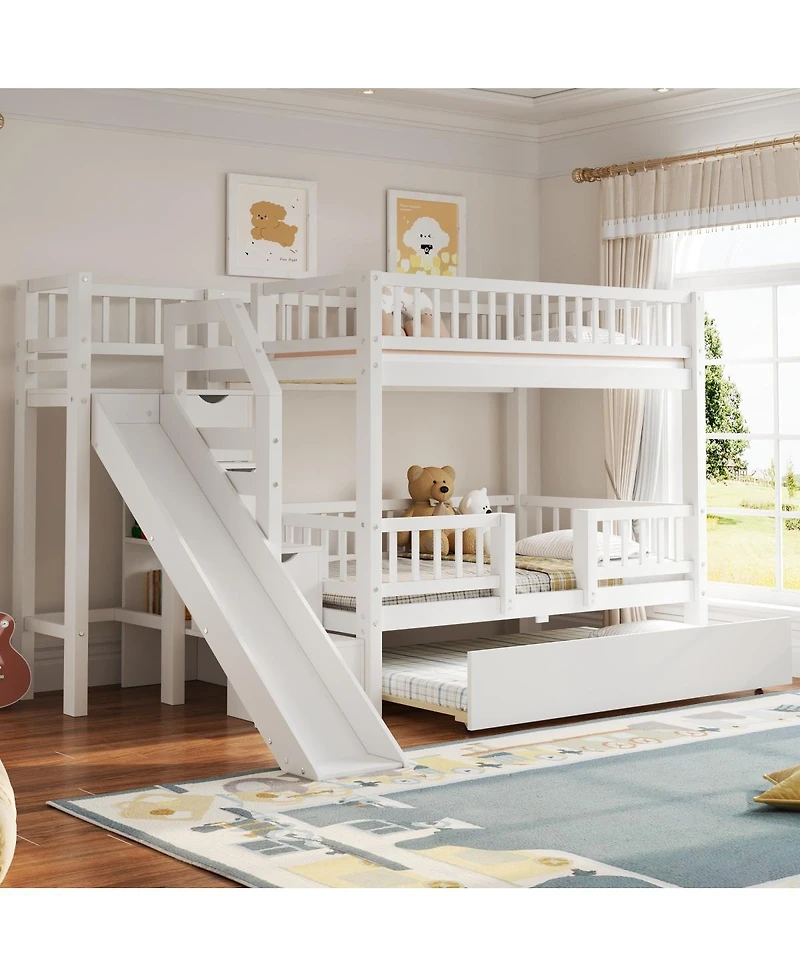 Streamdale Furniture Bunk Bed with Storage Staircase, Slide and Trundle