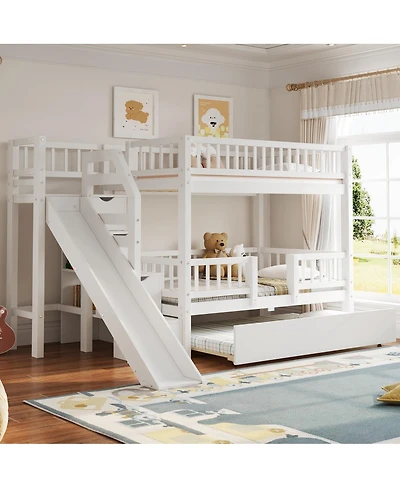Streamdale Furniture Bunk Bed with Storage Staircase, Slide and Trundle