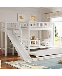 Streamdale Furniture Bunk Bed with Storage Staircase, Slide and Trundle