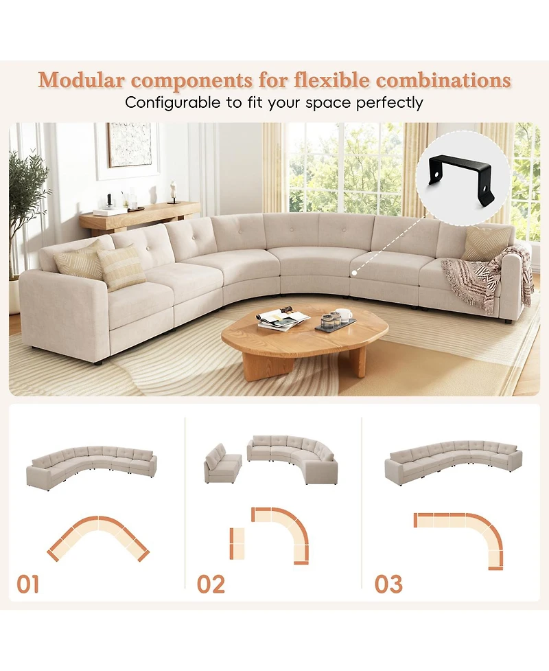 Streamdale Furniture 6-Piece Upholstered Curved Modular Sectional Sofa with Button