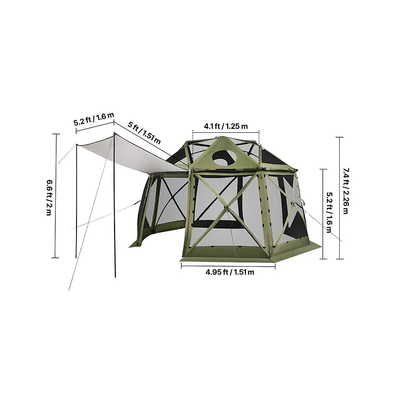Sugift 13 x 13 feet Pop Up Gazebo Screen Tent 13 Sided Camping Canopy with Mesh Windows Carry Bag