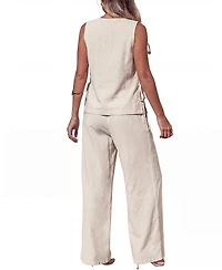 Cupshe Women's Cream Essence Sleeveless Vest Trouser Two Piece Outfit