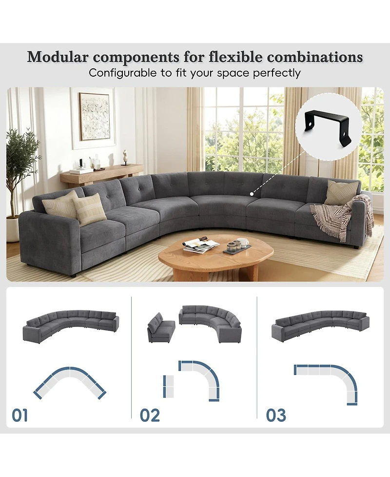 Streamdale Furniture 6-Piece Upholstered Curved Modular Sectional Sofa with Button Tufted Back