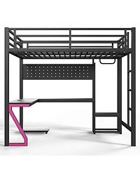 Streamdale Furniture Full Loft Bed with L-Shaped Desk, Usb Ports, and Gaming Lights