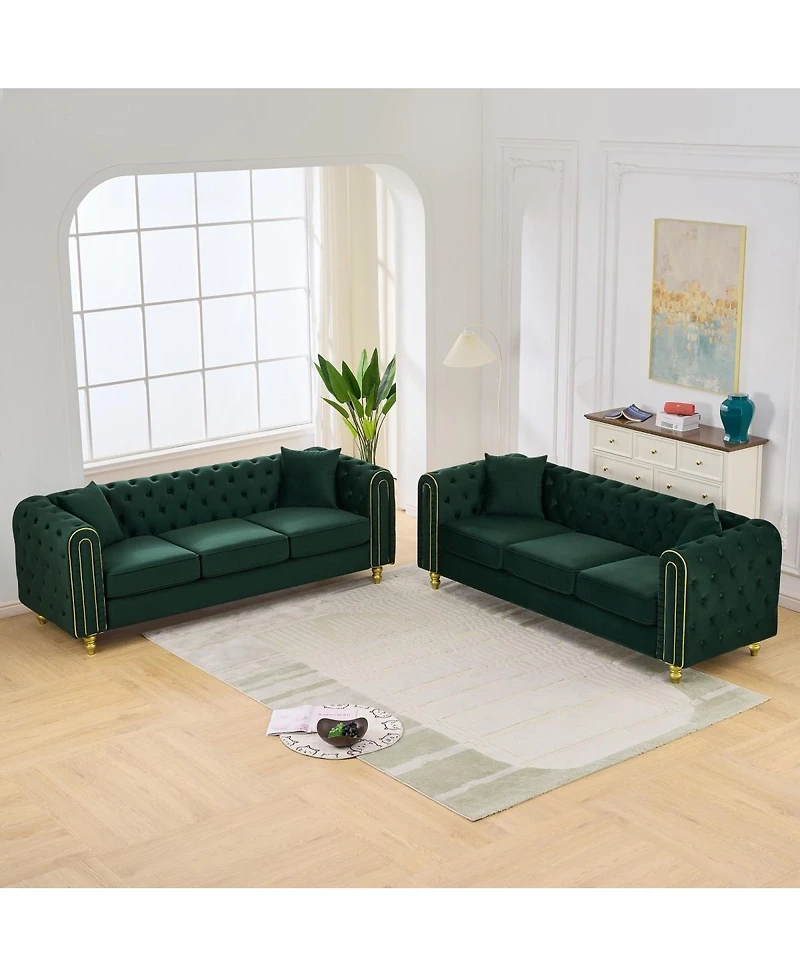 Streamdale Furniture 3+3 Seater Velvet Chesterfield Sofa