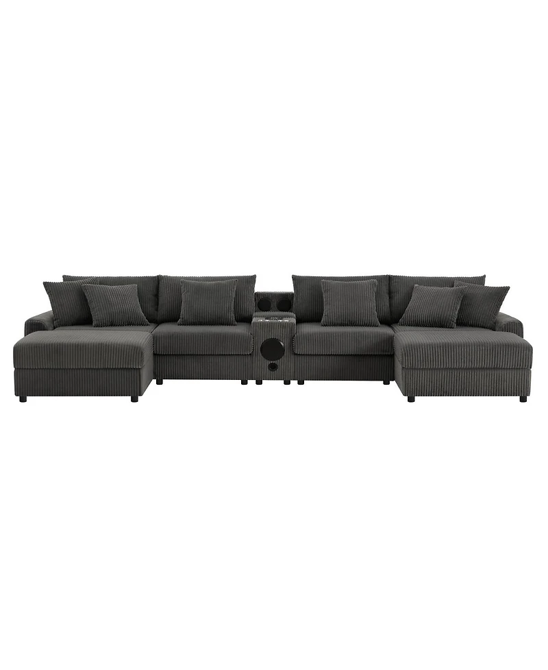 Streamdale Furniture Corduroy U-Shaped Sectional Sofa with Bluetooth Speakers and Storage