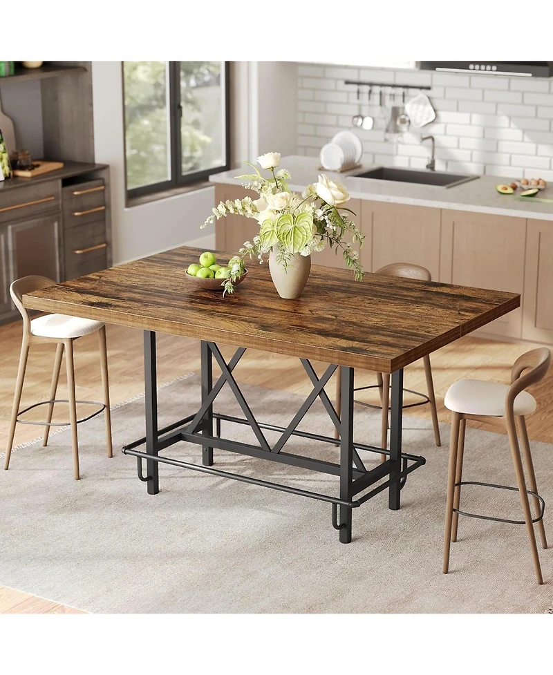 Tribesigns 63-Inch Industrial Bar Table with Metal Footrest, Counter Height Pub Table for Kitchen, Home Bar and Entertaining