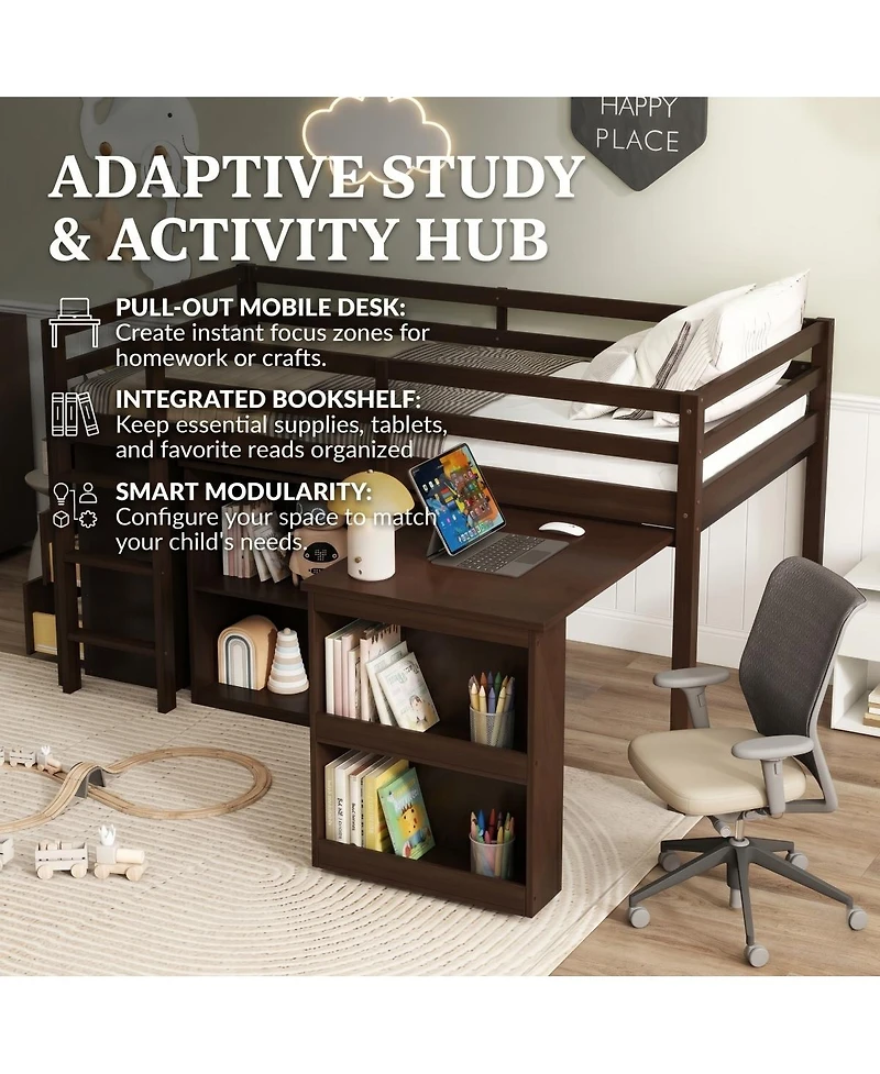 Streamdale Furniture Loft Bed with Desk, Storage Cabinets, and Ladder