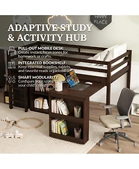 Streamdale Furniture Loft Bed with Desk, Storage Cabinets, and Ladder