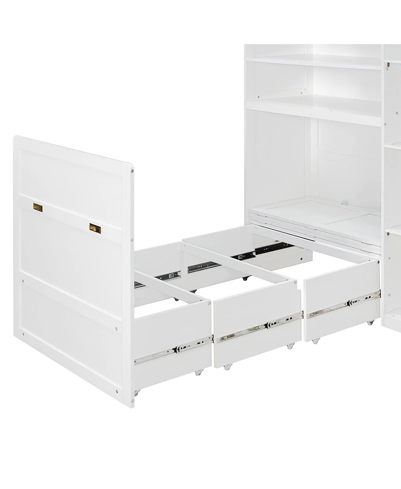 Streamdale Furniture Murphy Cabinet Bed with Wardrobe, Storage Shelves and Led Lights