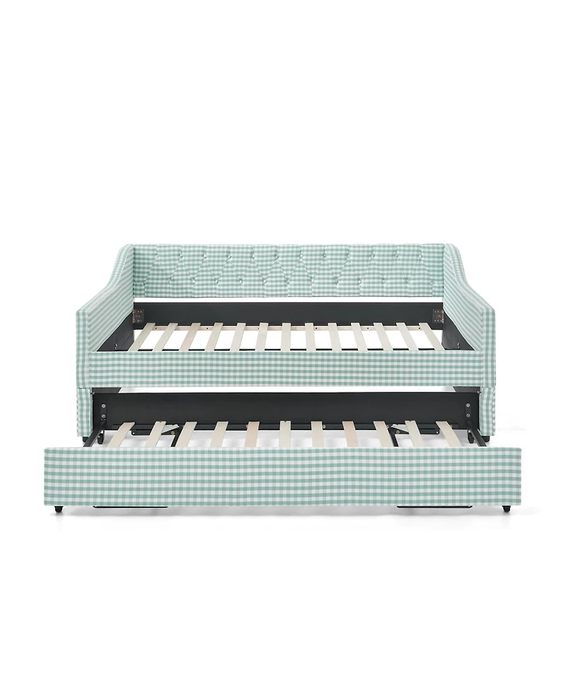 Streamdale Furniture Upholstered Full-Size Convertible Daybed with Trundle and Side Storage