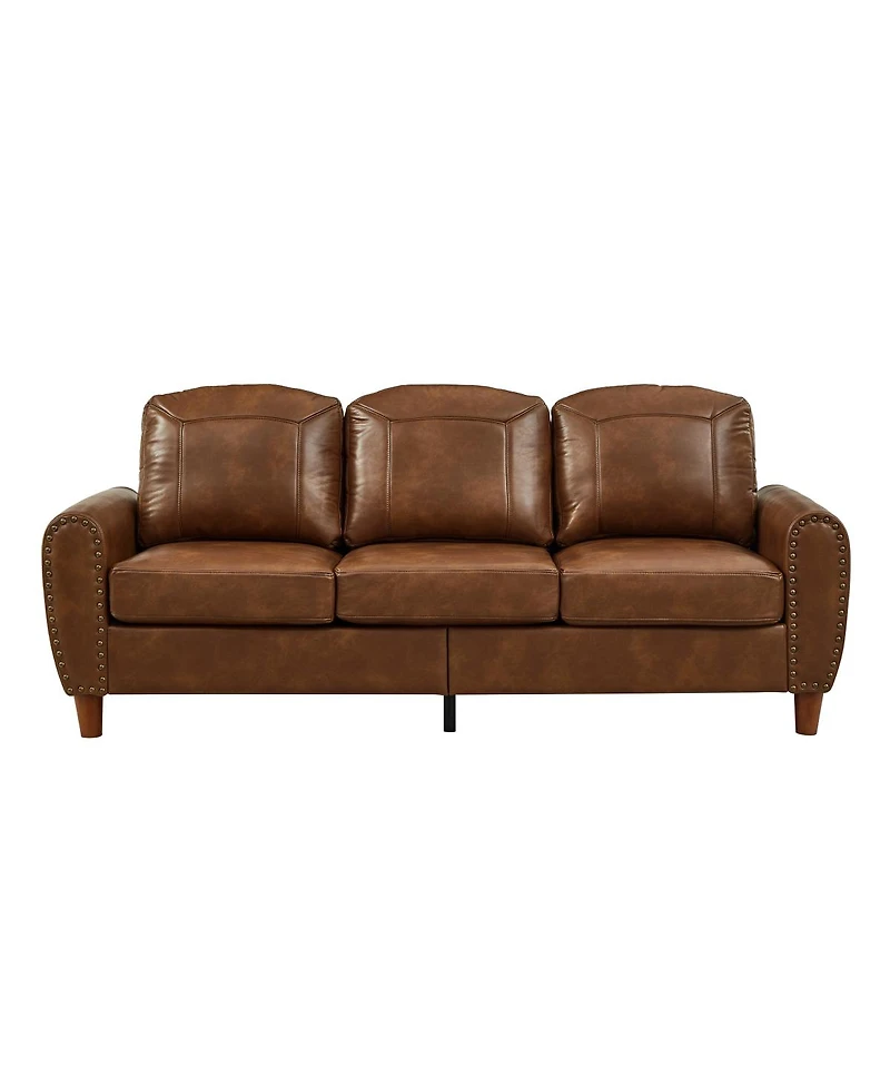 Streamdale Furniture 81.5" Classic Faux Leather Rolled Arm Sofa with Solid Wood Legs