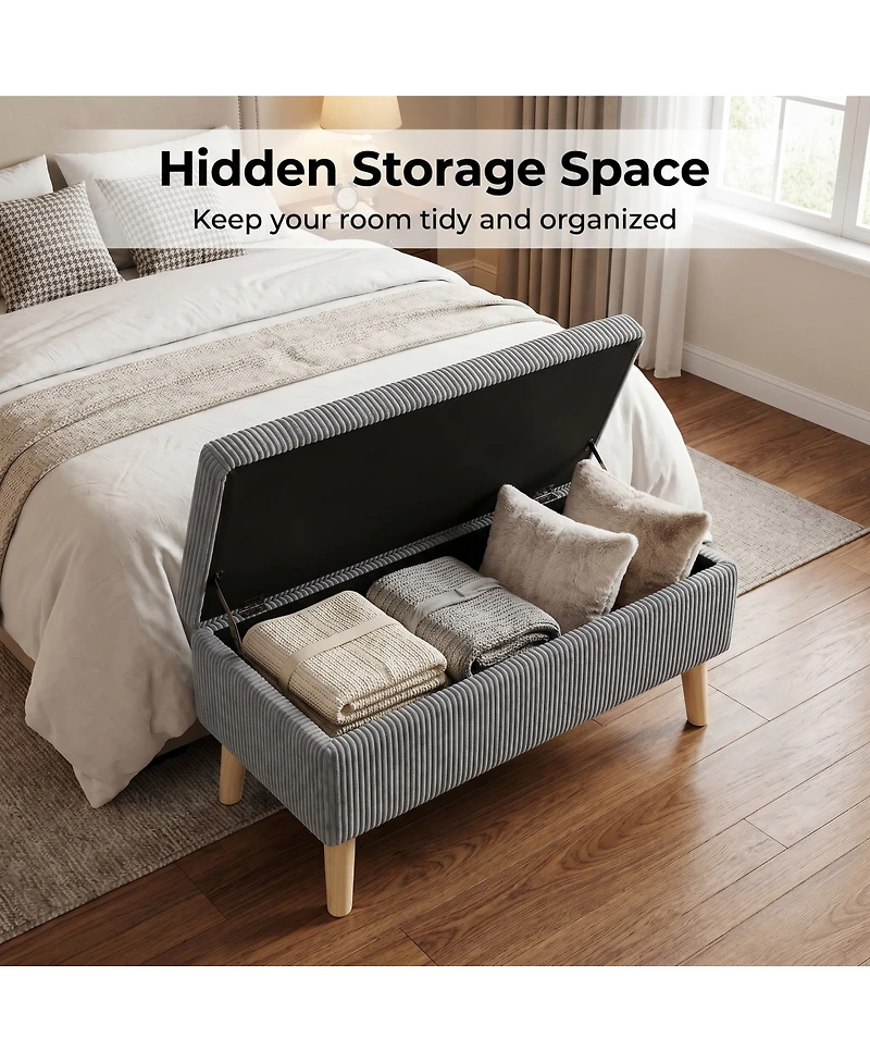 Streamdale Furniture Corduroy Flip-Top Storage Ottoman Bench with Wooden Legs