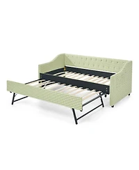 Streamdale Furniture Upholstered Twin Daybed with Trundle, Side Storage and Tufted Backrest
