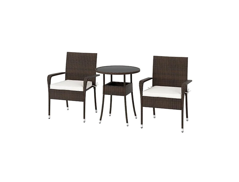 Slickblue Outdoor 3-Piece Wicker Furniture Set with Glass Top Table