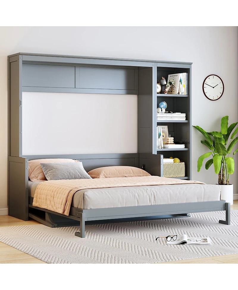 Streamdale Furniture Queen Size Murphy Bed with Desk and Bookshelf