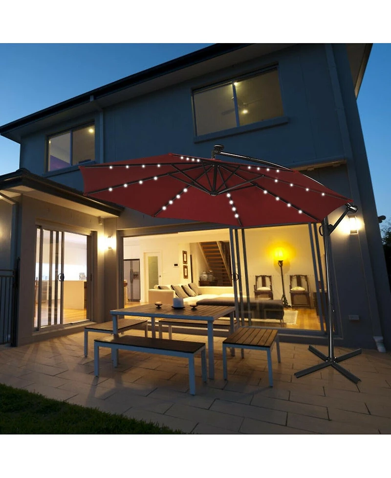 Sugift 10 feet 360degree(s) Rotation Solar Powered Led Patio Offset Umbrella without Weight Base