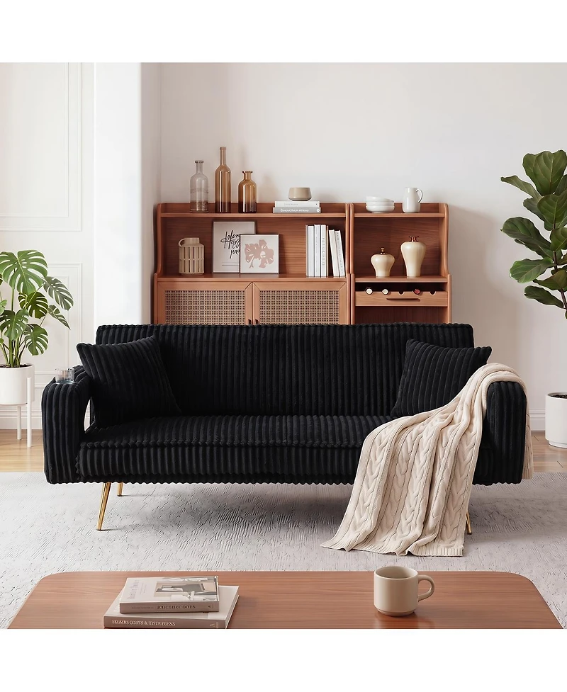 Streamdale Furniture 74.01" Minimalist Corduroy Sofa Bed with Pillows