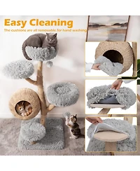 Gymax 5-Tier Cat Tree 53'' Wooden Tower With Woven Condo Plush Perches for Indoor