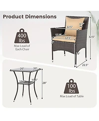 Sugift 3-Piece Wicker Bistro Set with Tall 2-Tier Tempered Glass Table