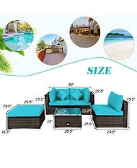 Sugift 5 Piece Outdoor Patio Rattan Sectional Conversation Furniture Set with Cushions