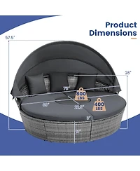 Sugift Outdoor Pe Wicker Round Daybed with Retractable Canopy Cushions and Lift Table